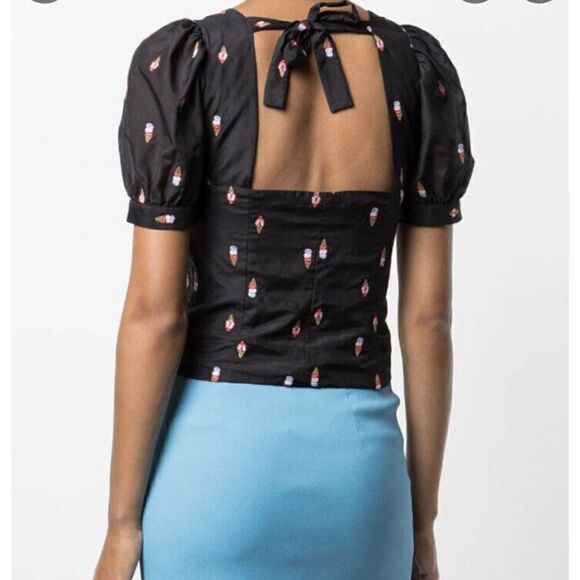 Fleur Du Mal Ice Cream Embroidery Top Blouse Bustier Tie Back Women’s Size Large - Picture 4 of 12